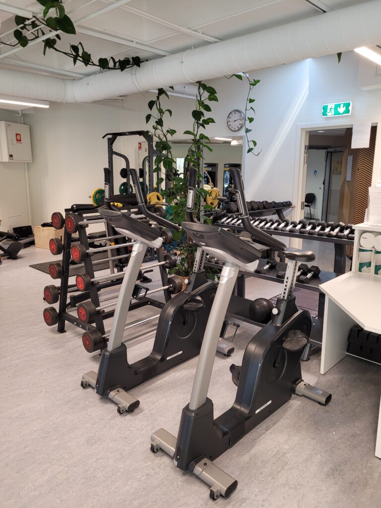Apparater og ribbevegg i lokalet